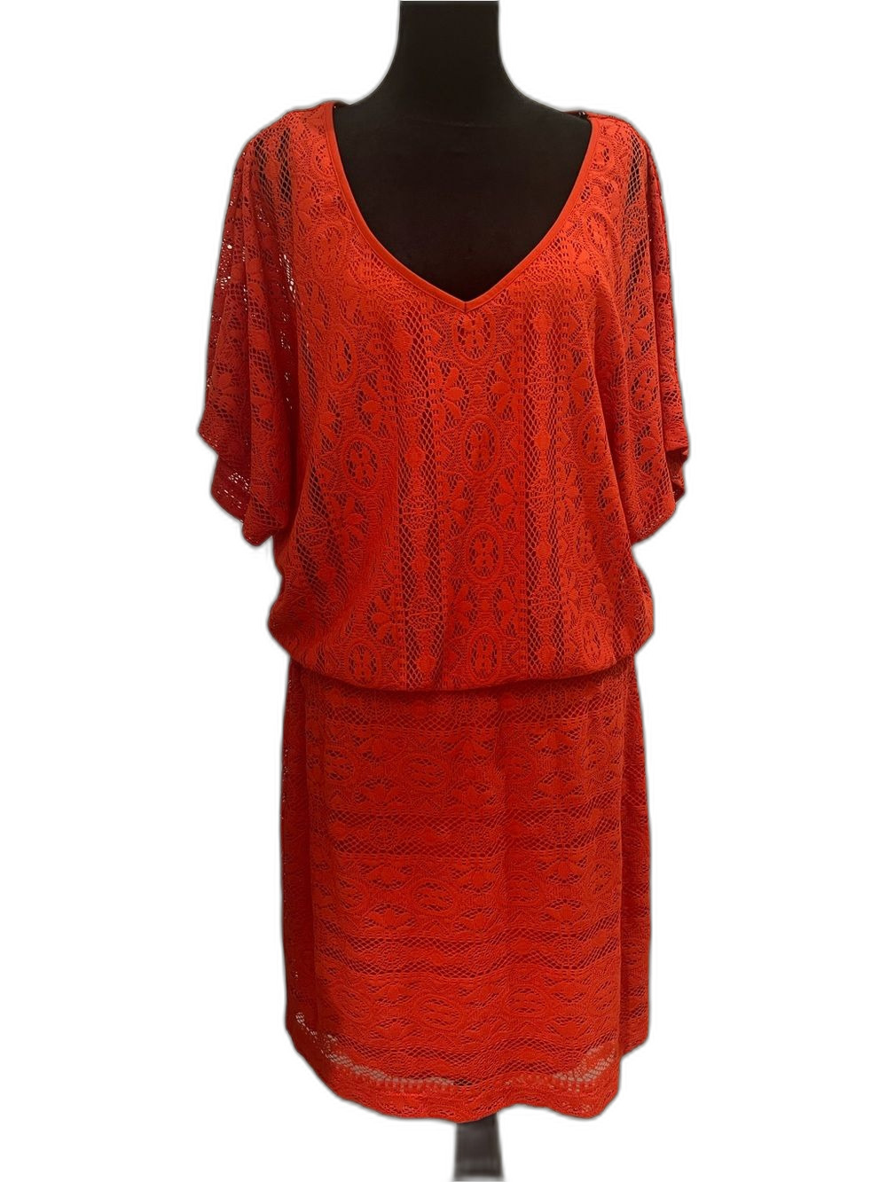 Bisou Bisou Michele Bohbot Orange Lace Overlay Dress Size 14 V-Neck